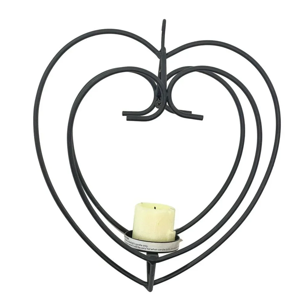 Black Rustic Wrought Iron Heart Shaped Candle Holder For Tealight Candle‎